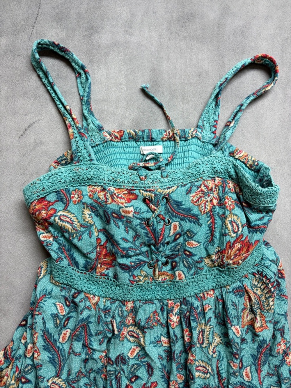 Maurices Boho Floral Sundress Womens Small Blue Paisley Lace Trim Festival Dress - Picture 14 of 16